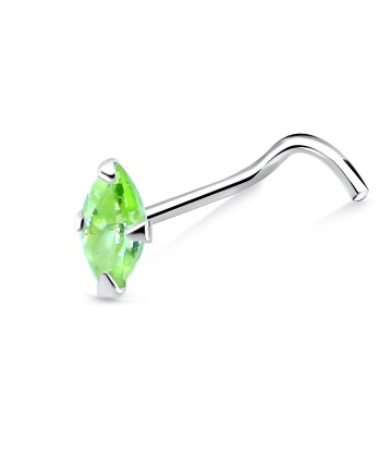 Pear Shaped Stone Silver Curved Nose Stud NSKB-160